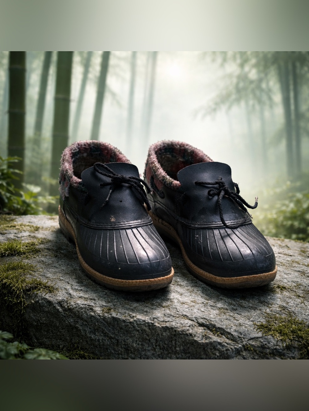 Women’s Rubber Shoes with Plaid Lining - Size 10